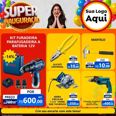 Modelo de Rede Social para Feed Facebook com o tema Super Inauguração para Maquinas e Ferramentas