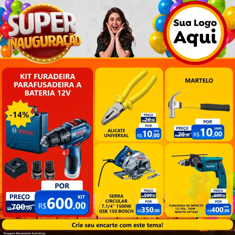 Modelo de Rede Social para Feed Facebook com o tema Super Inauguração para Maquinas e Ferramentas