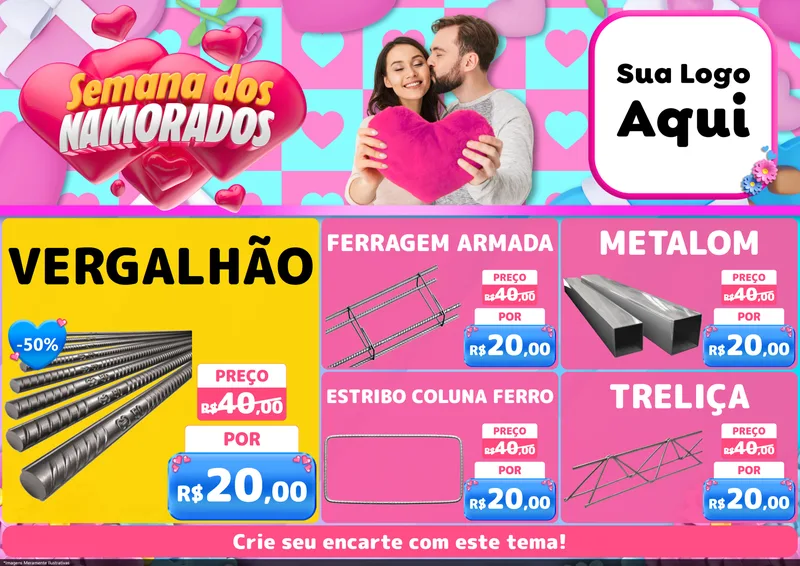 Modelo de Encarte para Encarte A4 Horizontal com o tema Semana dos Namorados para Ferragens