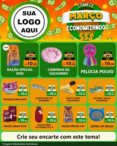 Modelo de Rede Social para Feed Instagram com o tema Comece Março Economizando para Pet Shop