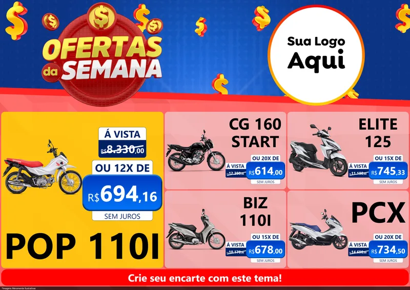 Modelo de Encarte para Encarte A4 Horizontal com o tema Ofertas Da Semana para Concessionaria de Motos