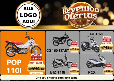 Modelo de Encarte para Encarte A4 Horizontal com o tema Réveillon de Ofertas para Concessionaria de Motos
