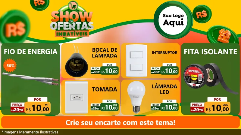 Modelo de TV para TV Horizontal com o tema Show de Ofertas Imbatíveis para Materiais Elétricos