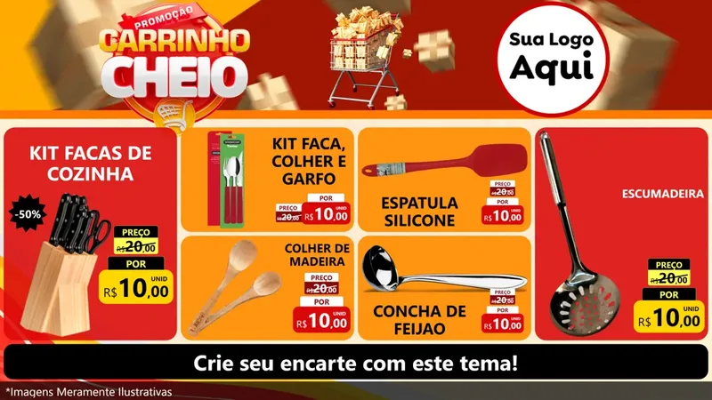 Modelo de TV para TV Horizontal com o tema Promoção carrinho cheio para Utilidades Domésticas