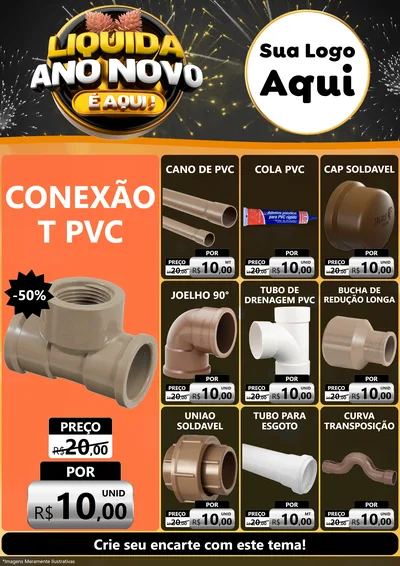 Modelo de Encarte para Encarte A4 Vertical com o tema Liquida Ano Novo É Aqui! para Tubos e conexões