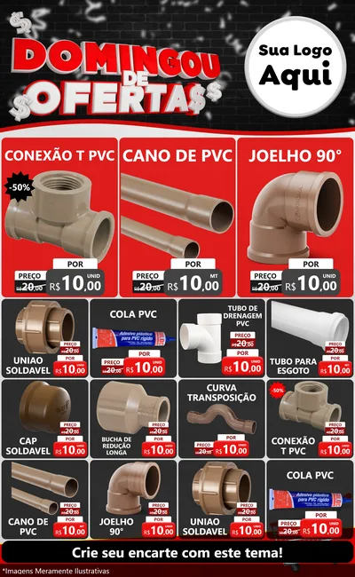 Modelo de Encarte para Encarte Grande com o tema Domingou de Ofertas para Tubos e conexões
