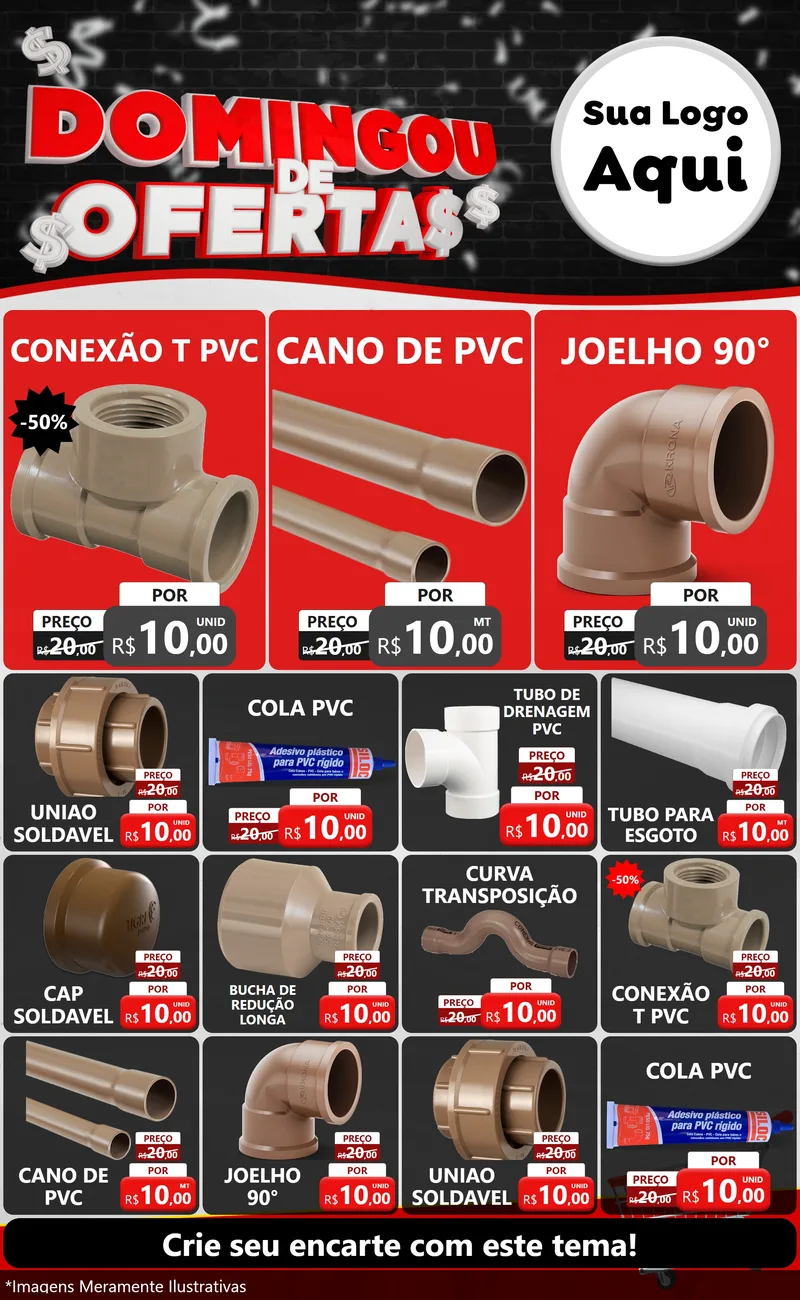 Modelo de Encarte para Encarte Grande com o tema Domingou de Ofertas para Tubos e conexões