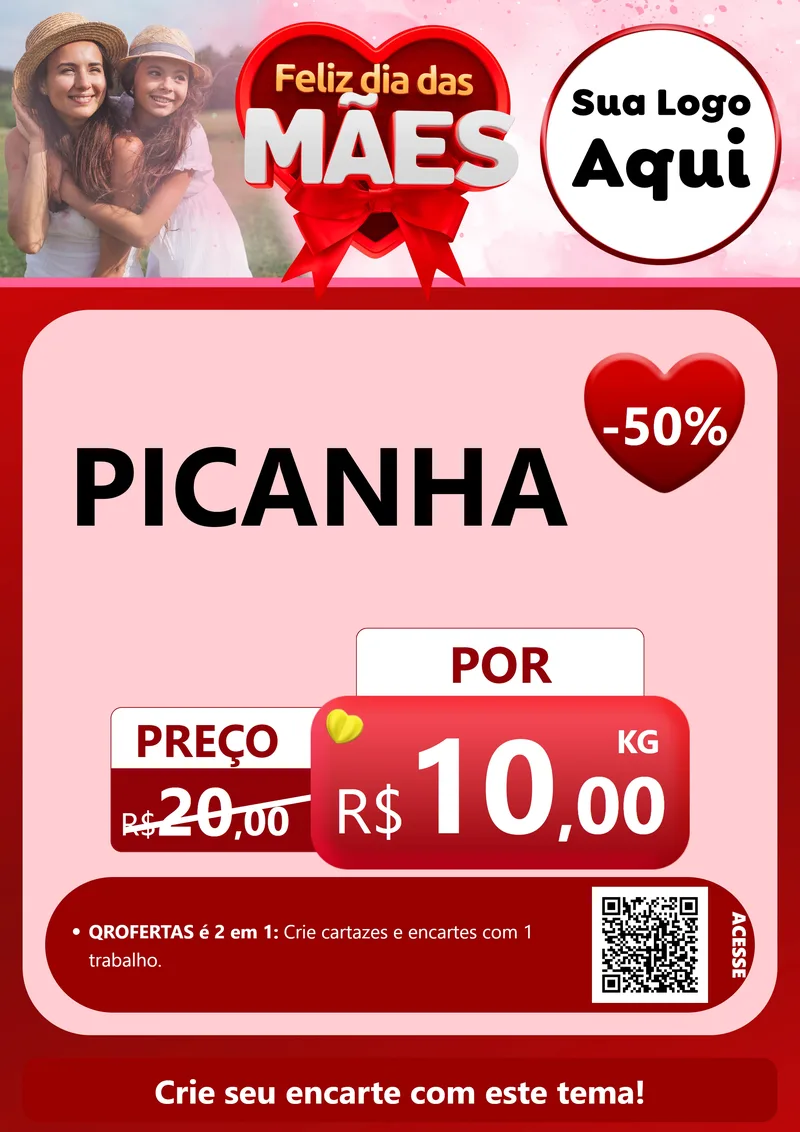 Modelo de Cartaz para Cartaz A4 Vertical com o tema Feliz Dia Das Mães para Açougue