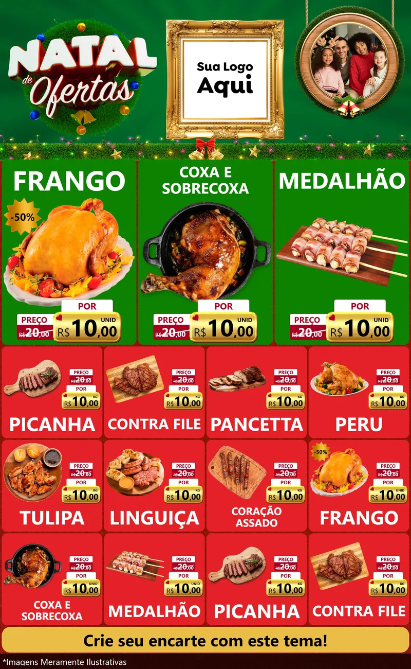 Modelo de Encarte para Encarte Grande com o tema Natal de Ofertas para Assados