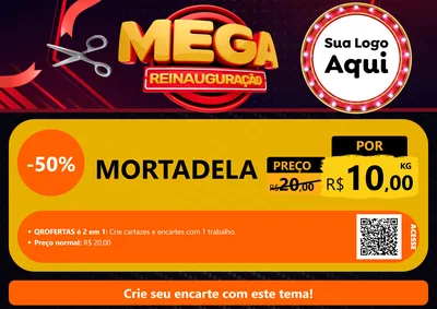 Modelo de Cartaz para Cartaz A4 Horizontal com o tema Mega Reinauguração para Frios e Laticínios