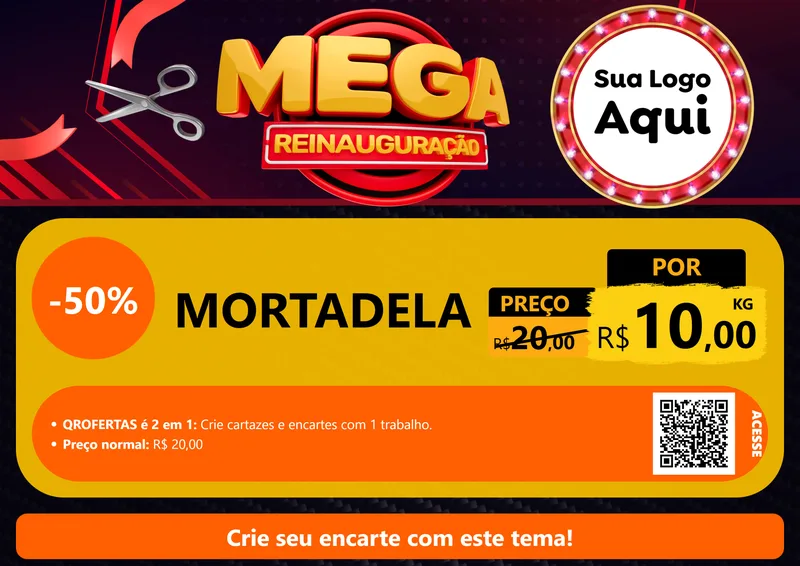 Modelo de Cartaz para Cartaz A4 Horizontal com o tema Mega Reinauguração para Frios e Laticínios