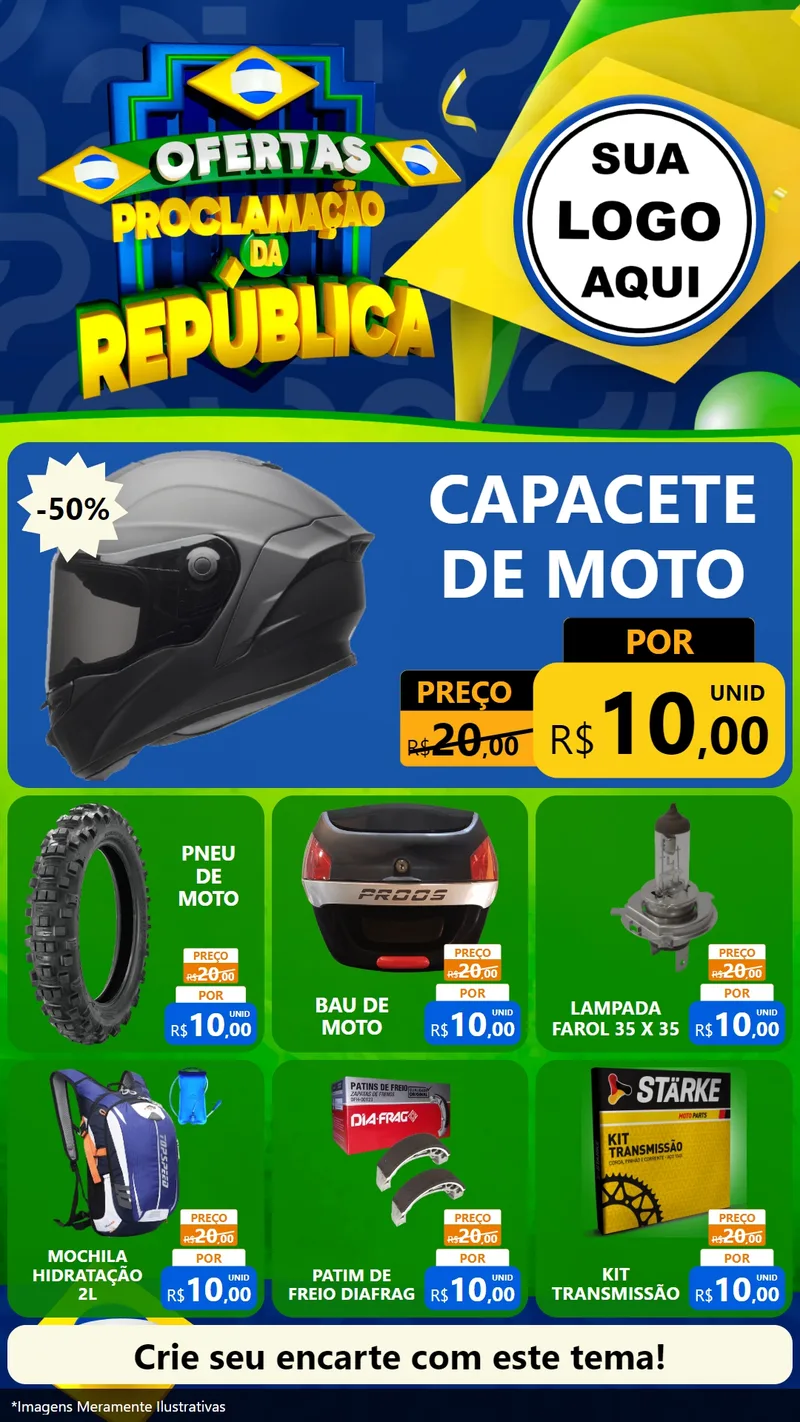 Modelo de Rede Social para Stories com o tema Ofertas Proclamação da República para Moto peças