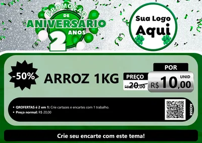 Modelo de Cartaz para Cartaz A4 Horizontal com o tema Promoção de Aniversário - 2 Anos para Supermercado