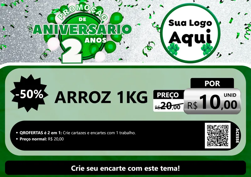 Modelo de Cartaz para Cartaz A4 Horizontal com o tema Promoção de Aniversário - 2 Anos para Supermercado