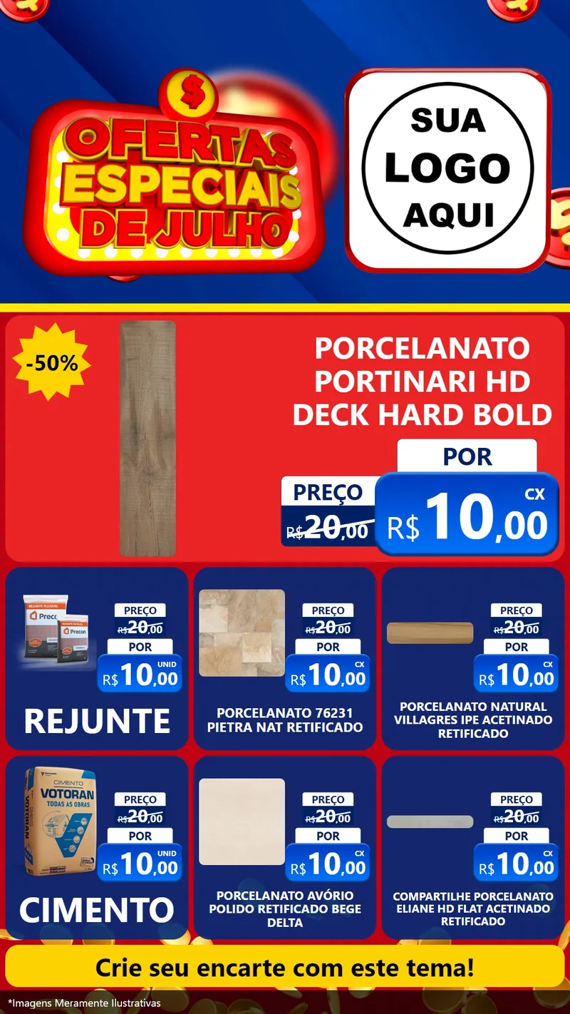 Modelo de Rede Social para Stories com o tema Ofertas Especiais de Julho para Pisos e revestimentos