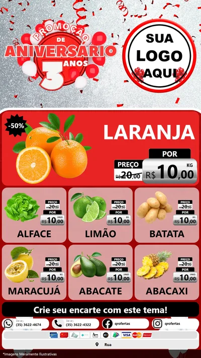 Modelo de Rede Social para Stories com o tema Promoção de Aniversário - 3 Anos para Hortifrúti