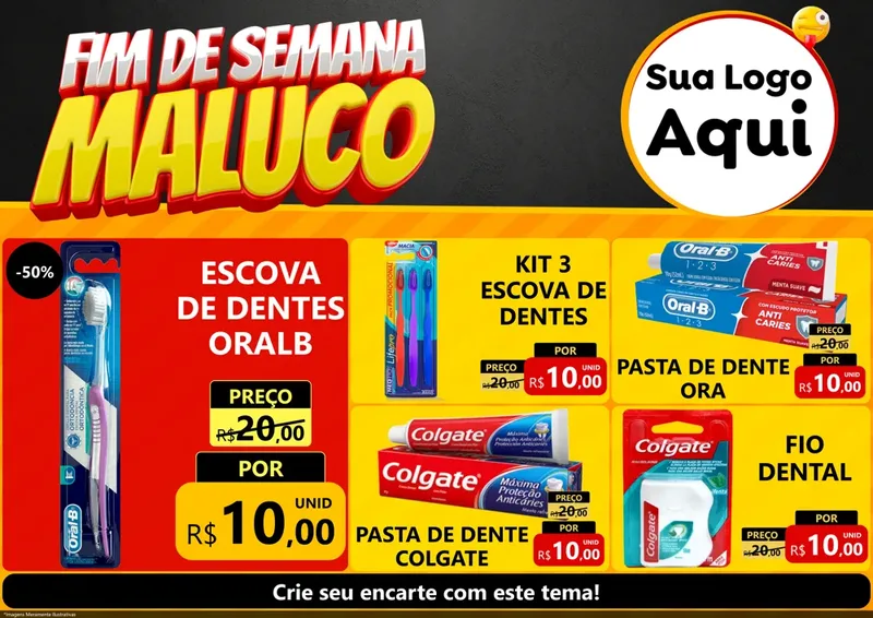 Modelo de Encarte para Encarte A4 Horizontal com o tema Final de Semana Maluco para Higiene Pessoal