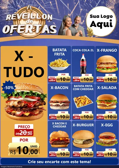 Modelo de Encarte para Encarte A4 Vertical com o tema Réveillon de Ofertas para Hamburgueria