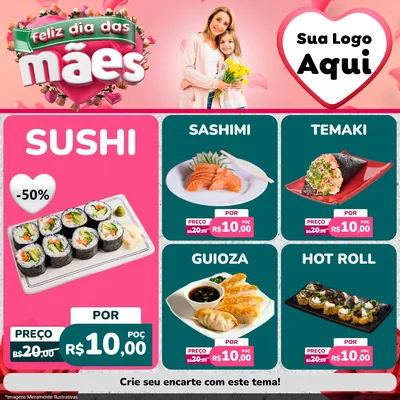 Modelo de Rede Social para Feed Facebook com o tema Feliz Dia das Mães para Comida japonesa