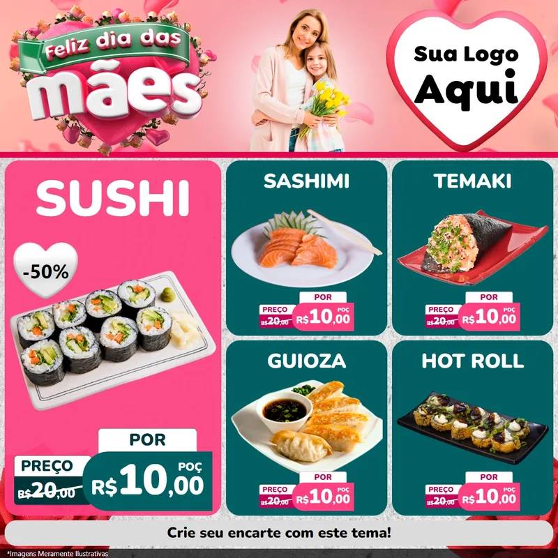 Modelo de Rede Social para Feed Facebook com o tema Feliz Dia das Mães para Comida japonesa