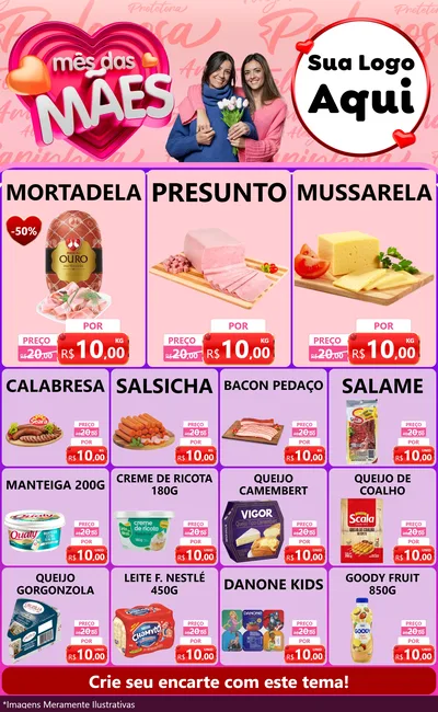 Modelo de Encarte para Encarte Grande com o tema Mês Das Mães para Frios e Laticínios