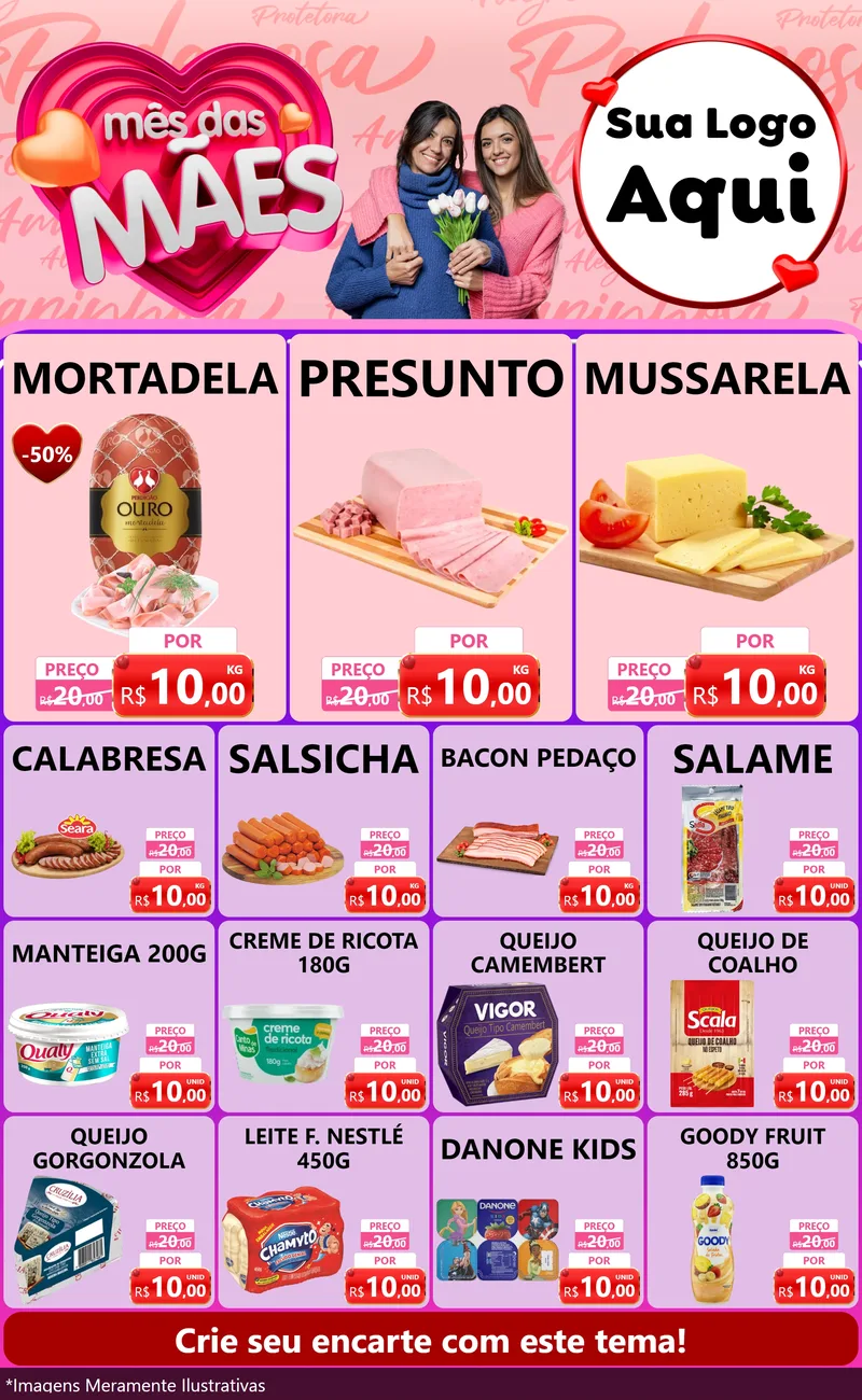 Modelo de Encarte para Encarte Grande com o tema Mês Das Mães para Frios e Laticínios