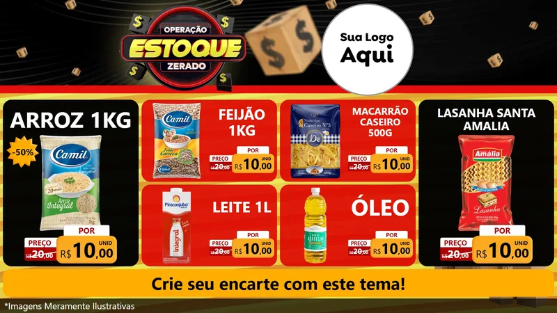 Modelo de TV para TV Horizontal com o tema Operação Estoque Zerado para Supermercado
