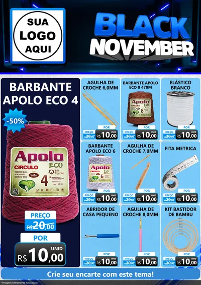 Modelo de Encarte para Encarte A4 Vertical com o tema Black November para Armarinho e Aviamentos