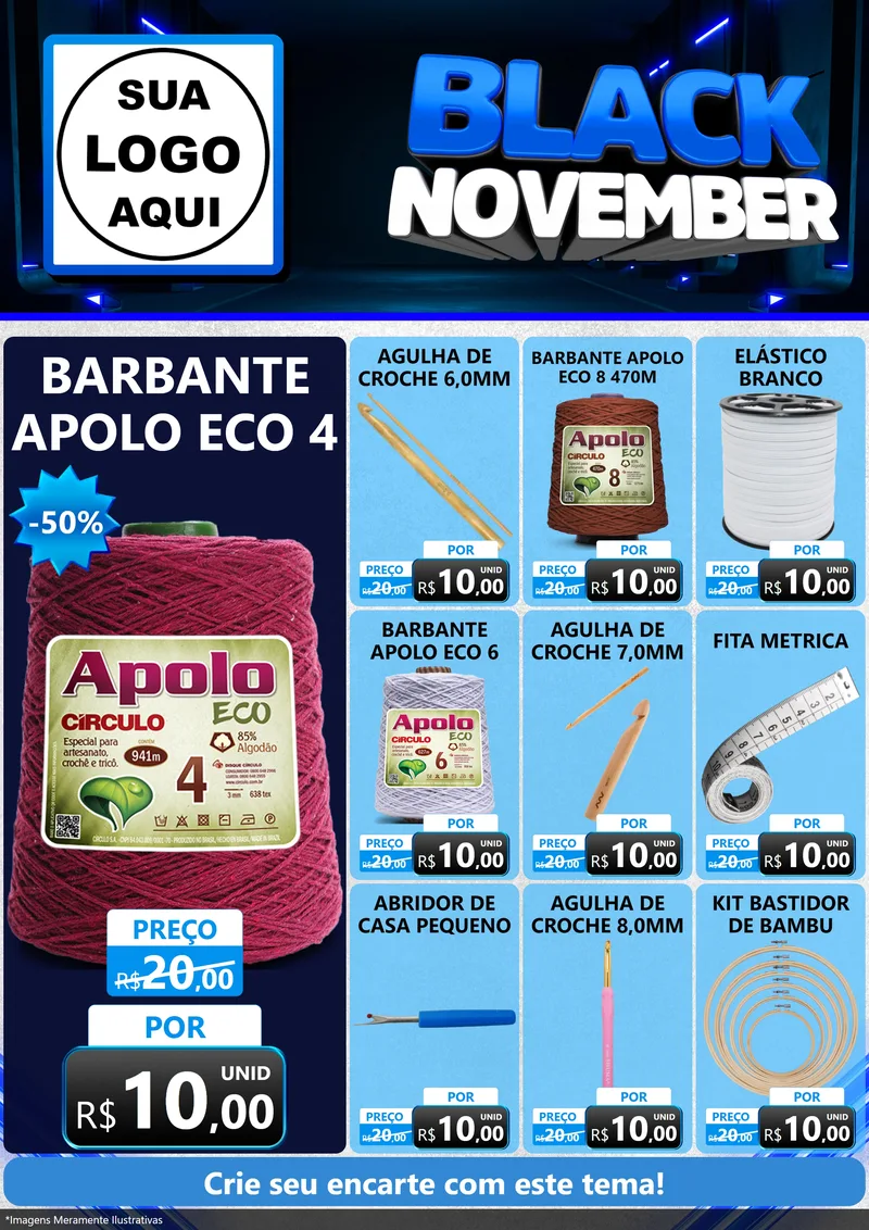 Modelo de Encarte para Encarte A4 Vertical com o tema Black November para Armarinho e Aviamentos
