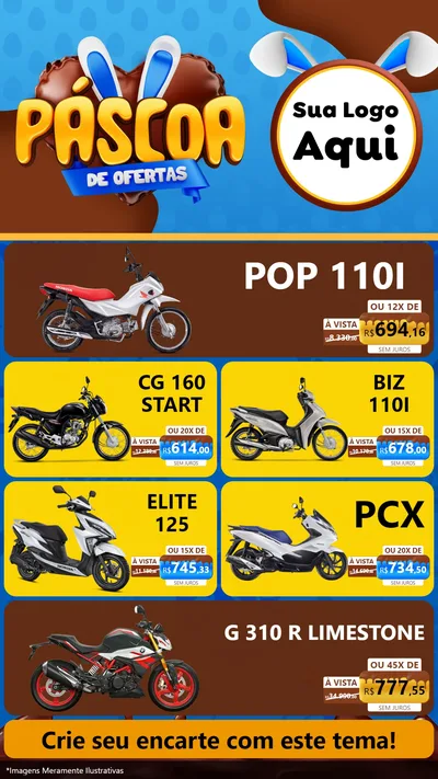 Modelo de TV para TV Vertical com o tema Páscoa de Ofertas para Concessionaria de Motos