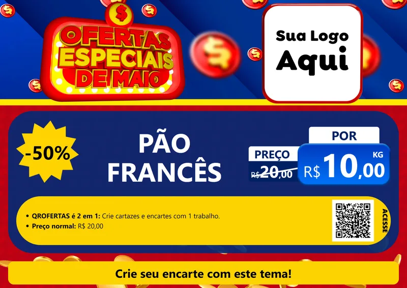 Modelo de Cartaz para Cartaz A4 Horizontal com o tema Ofertas Especiais de Maio para Padaria