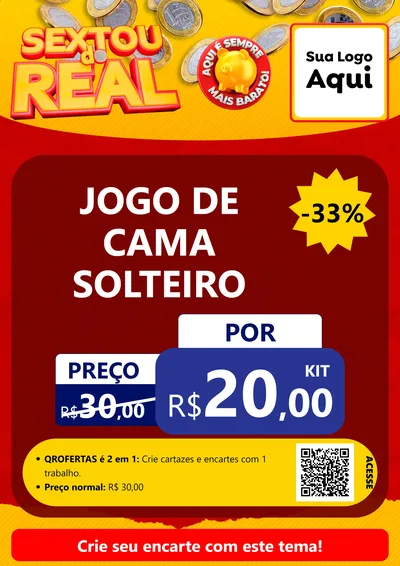 Modelo de Cartaz para Cartaz A4 Vertical com o tema Sextou do Real para Cama, Mesa e Banho