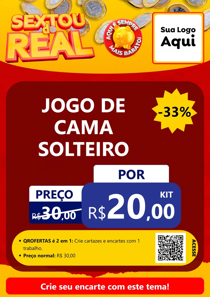 Modelo de Cartaz para Cartaz A4 Vertical com o tema Sextou do Real para Cama, Mesa e Banho