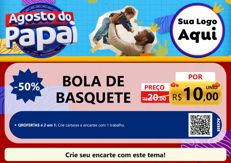 Modelo de Cartaz para Cartaz A4 Horizontal com o tema Agosto do Papai para Artigos Esportivos