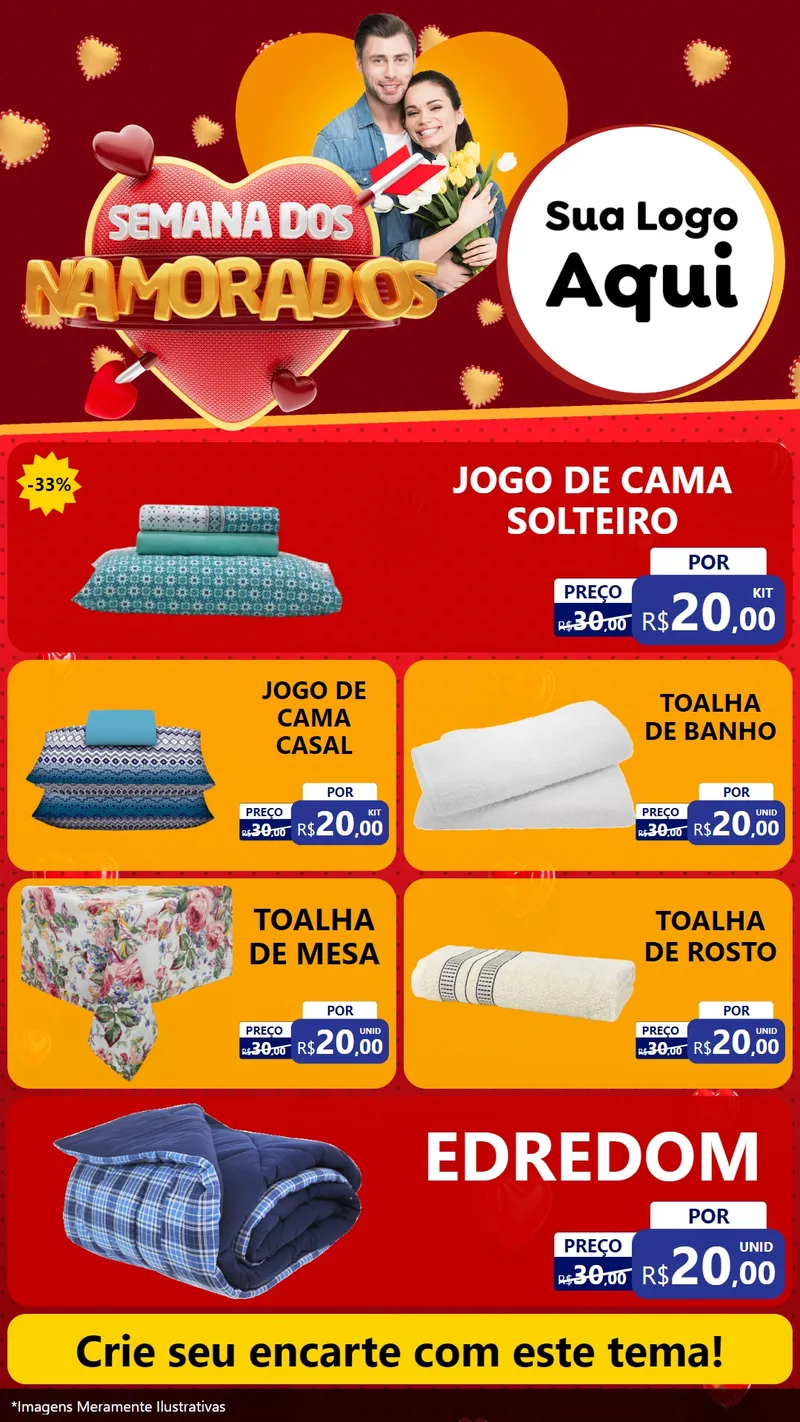 Modelo de TV para TV Vertical com o tema Semana dos Namorados para Cama, Mesa e Banho