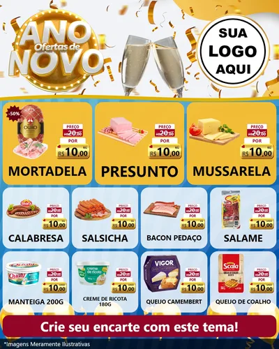 Modelo de Rede Social para Feed Instagram com o tema Ofertas de Ano Novo para Frios e Laticínios