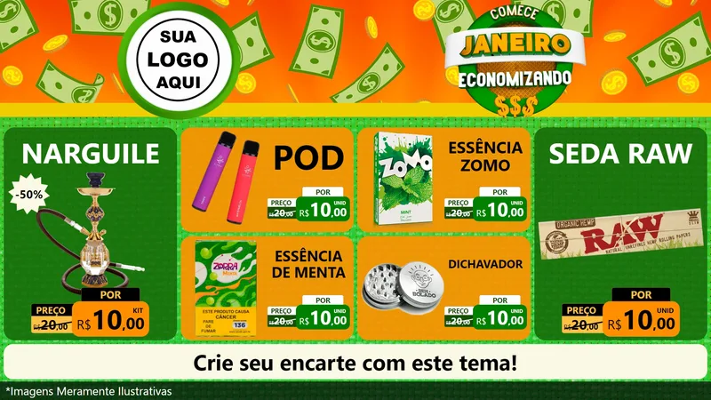 Modelo de TV para TV Horizontal com o tema Comece Janeiro Economizando para Tabacaria