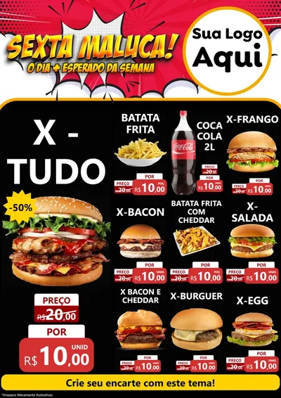 Modelo de Encarte para Encarte A4 Vertical com o tema Sexta Maluca! para Hamburgueria