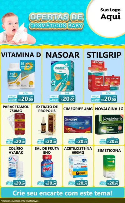 Modelo de Encarte para Encarte Grande com o tema Ofertas de Cosméticos Baby para Farmácia
