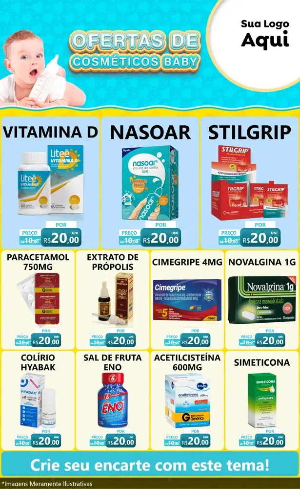 Modelo de Encarte para Encarte Grande com o tema Ofertas de Cosméticos Baby para Farmácia