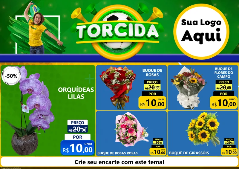 Modelo de Encarte para Encarte A4 Horizontal com o tema Torcida para Floricultura e jardim