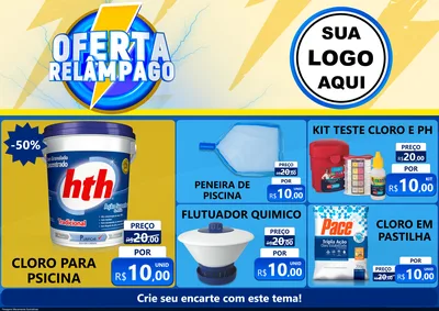 Modelo de Encarte para Encarte A4 Horizontal com o tema Oferta Relâmpago para Produtos para Piscina