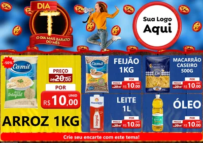 Modelo de Encarte para Encarte A4 Horizontal com o tema Dia T - O Dia Mais Barato Do Mês para Supermercado