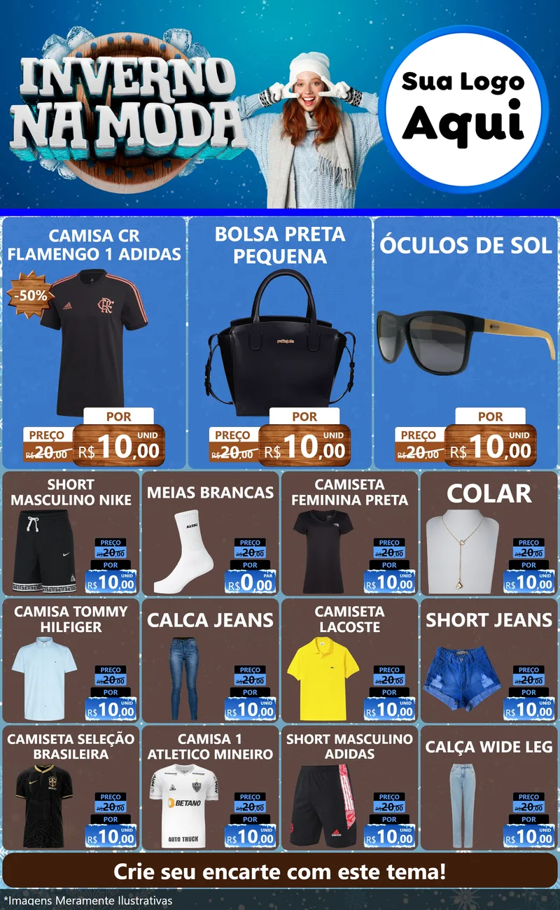 Modelo de Encarte para Encarte Grande com o tema Inverno na Moda para Roupas e acessórios