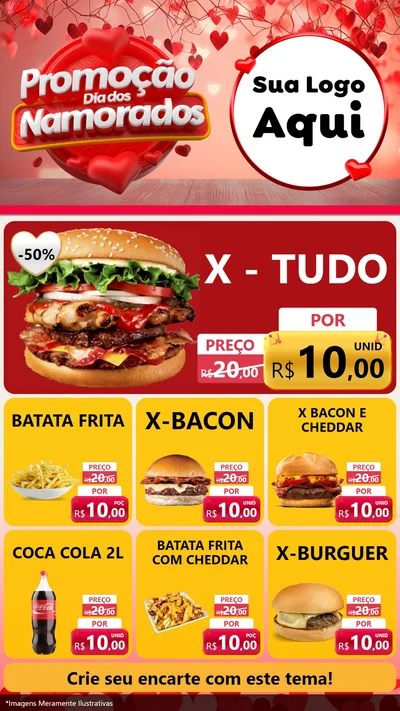 Modelo de Rede Social para Stories com o tema Promoção Dia dos Namorados para Hamburgueria