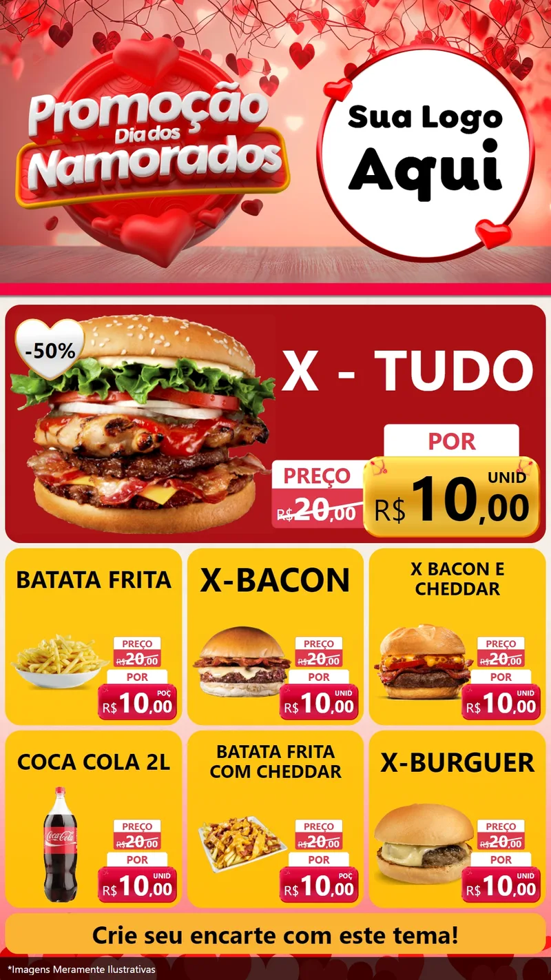 Modelo de Rede Social para Stories com o tema Promoção Dia dos Namorados para Hamburgueria