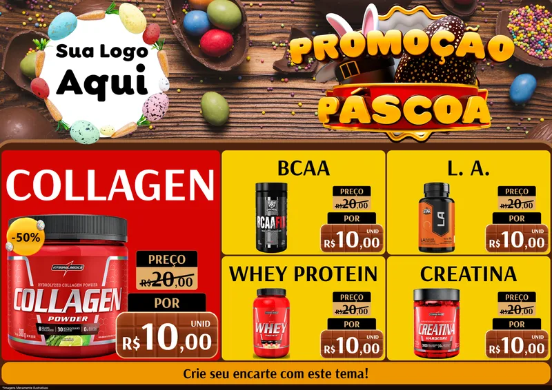 Modelo de Encarte para Encarte A4 Horizontal com o tema Promoção Páscoa para Suplementos alimentares