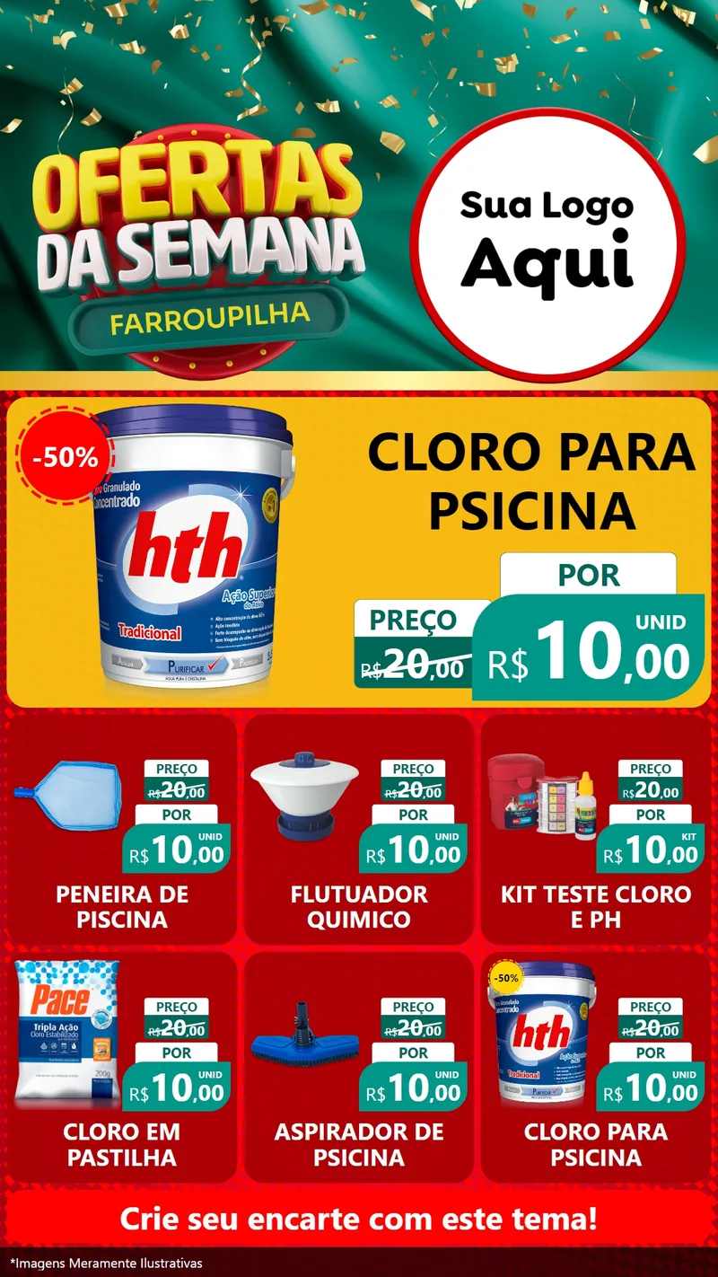 Modelo de Rede Social para Stories com o tema Ofertas da Semana Farroupilha para Produtos para Piscina