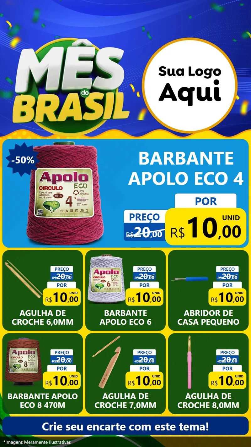 Modelo de Rede Social para Stories com o tema Mês do Brasil para Armarinho e Aviamentos
