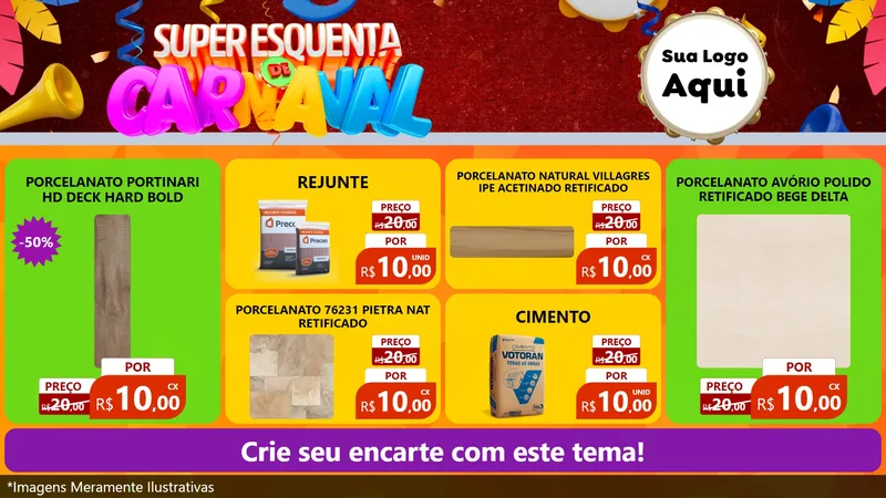 Modelo de TV para TV Horizontal com o tema Super Esquenta de Carnaval para Pisos e revestimentos